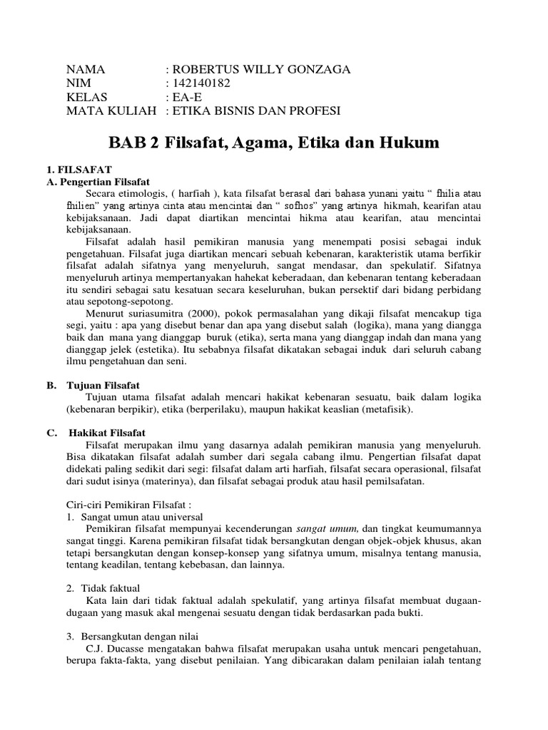 Resume Bab 2 Filsafat Agama Etika Dan Hukum