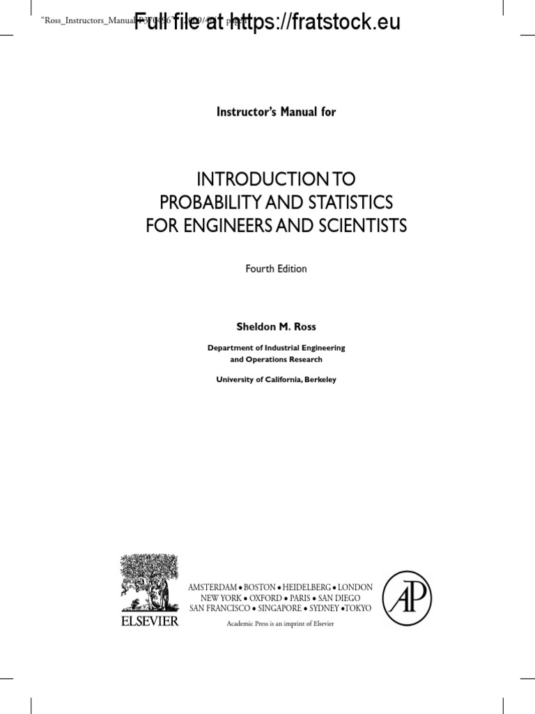 Solutions Manual Introduction Probability Statistics Engineers Scientists  4th Edition Sheldon Ross | Elsevier | Percentage