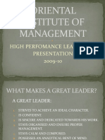 Oriental Institute of Management: High Perfomance Leadership Presentation 2009-10