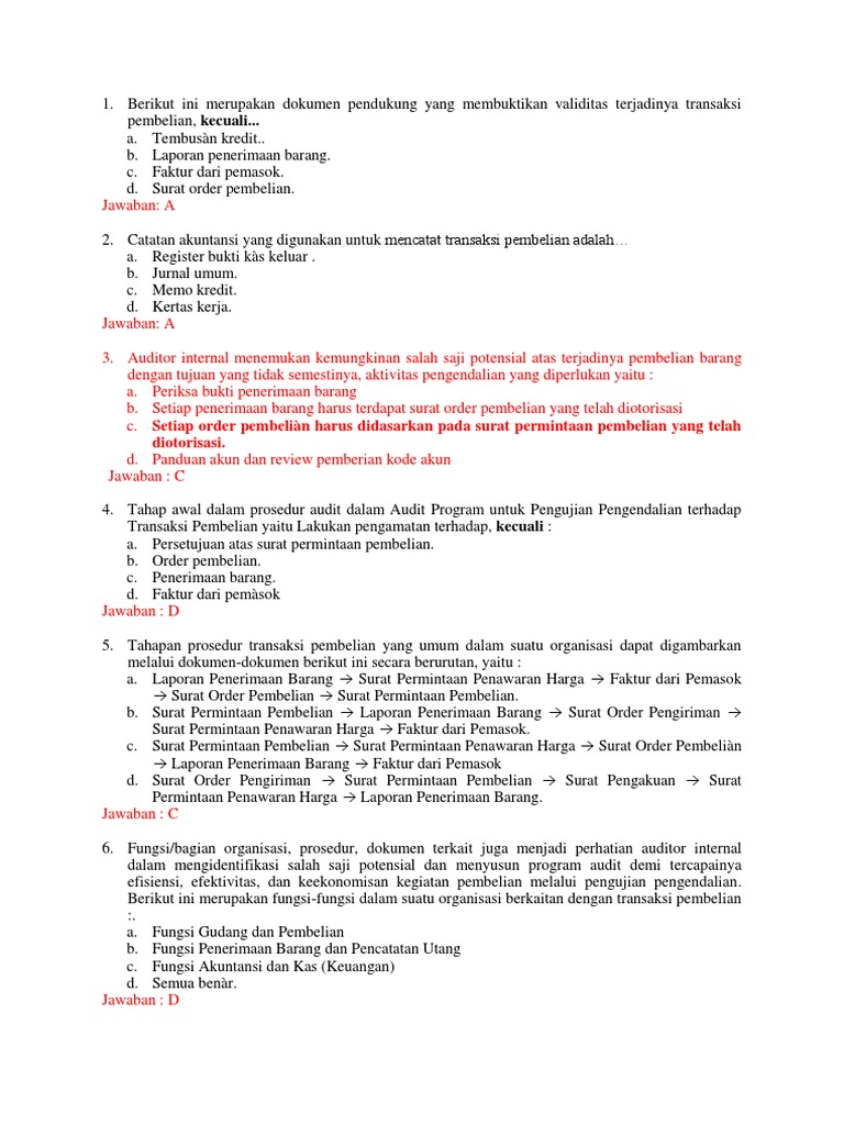 Contoh Soal Pengendalian Intern Audit Kondiskorabat