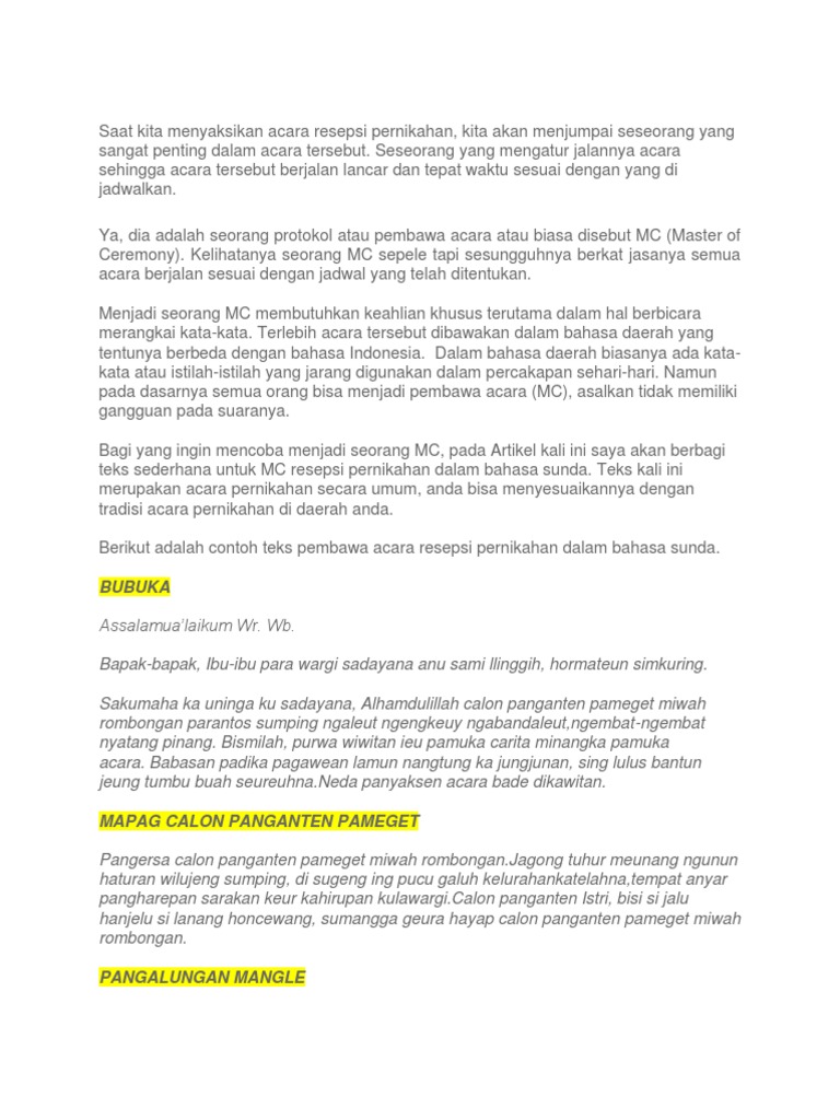 Contoh Contoh Teks Pembawa Acara Pernikahan Bahasa Sunda