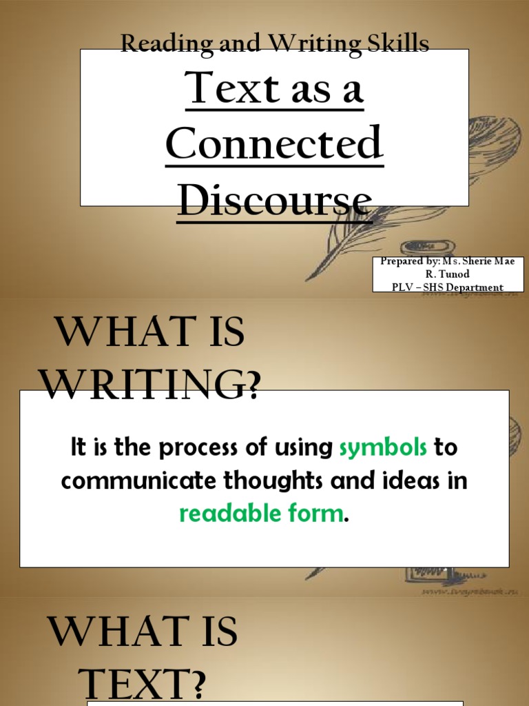 Reading and Writing Skills Text As A Connected Discourse PDF