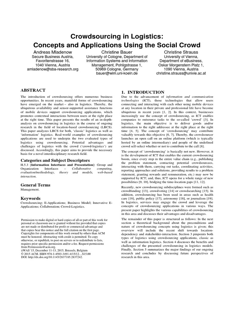 Crowd Sourcing in Logistics | PDF | Crowdsourcing | Location Based Service