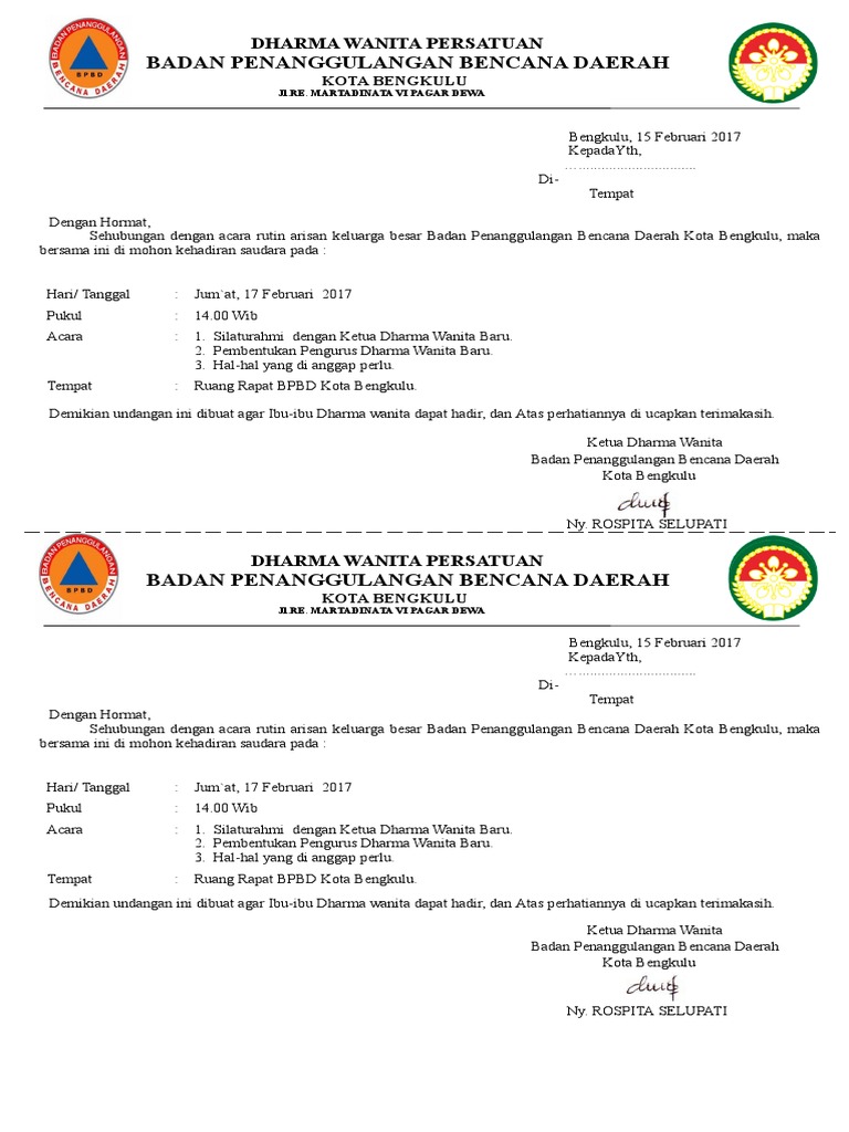 Contoh Undangan Dharma Wanita