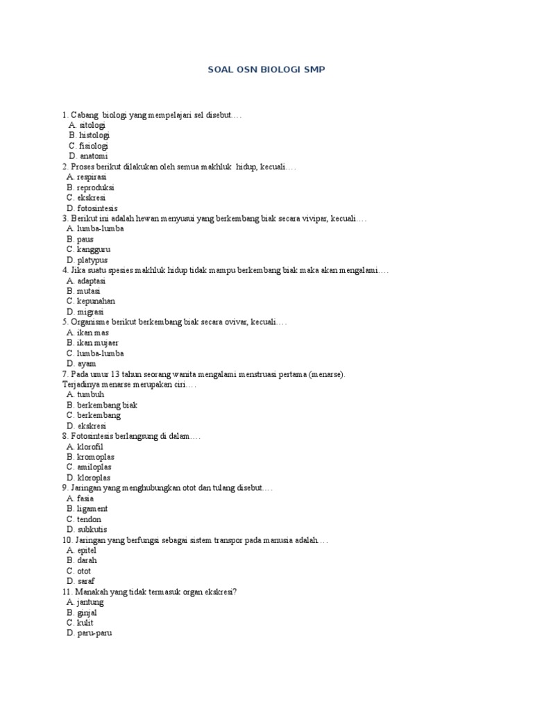 Soal Osn Biologi Smp