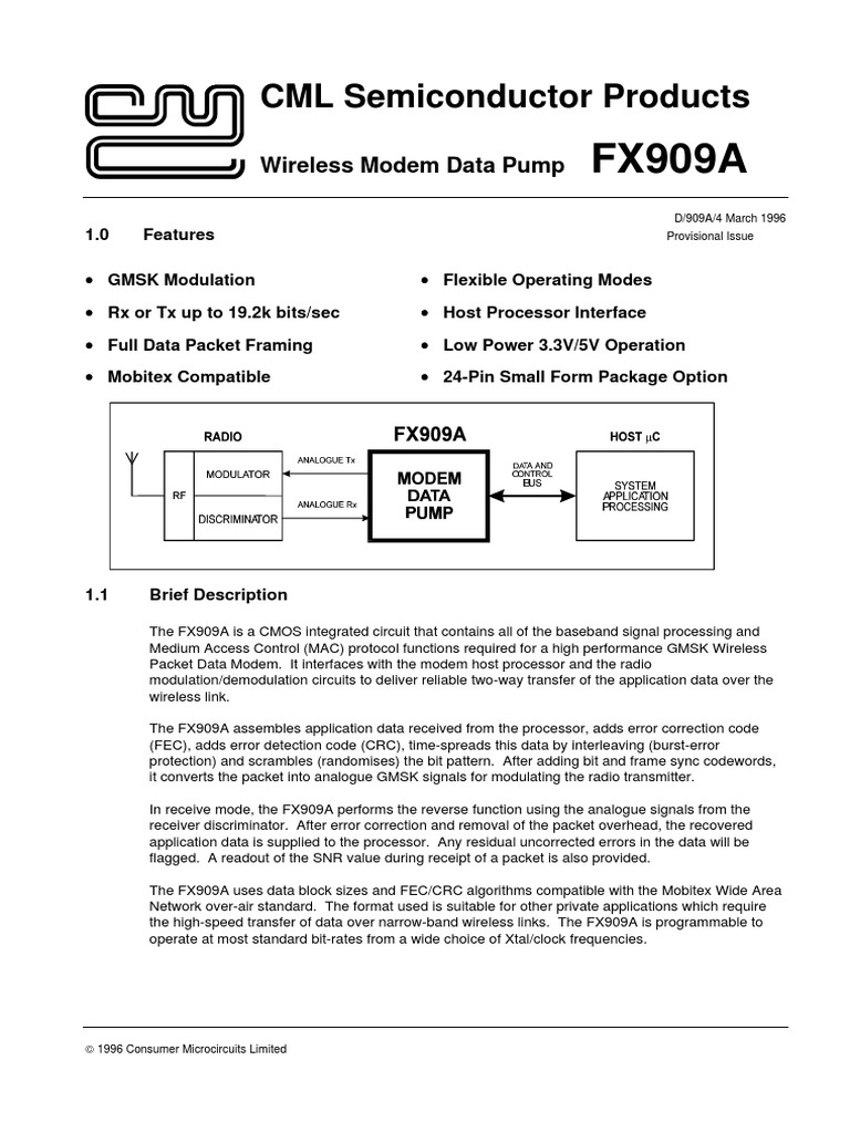CML Semiconductor Products Wireless Modem Data Pump PDF Forward