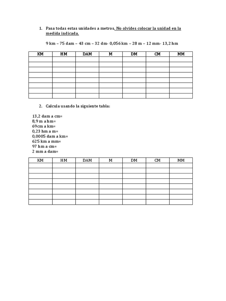 Tabla Metrica 6 Primaria