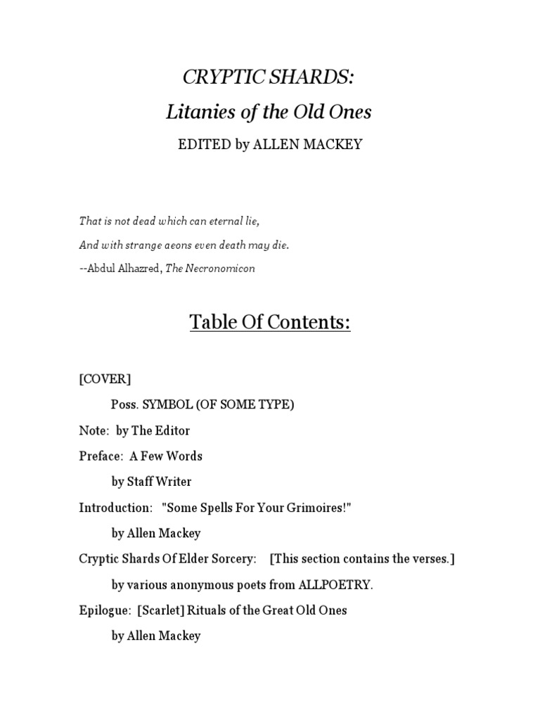 Cryptic Shards - Rituals of The Great Old Ones, Edited by Allen Mackey ...