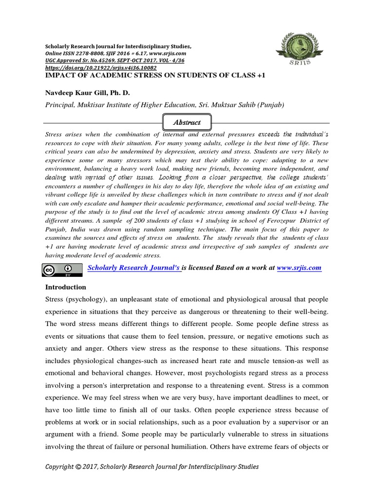 Impact of Academic Stress On Students of Class +1 | PDF | Stress ...
