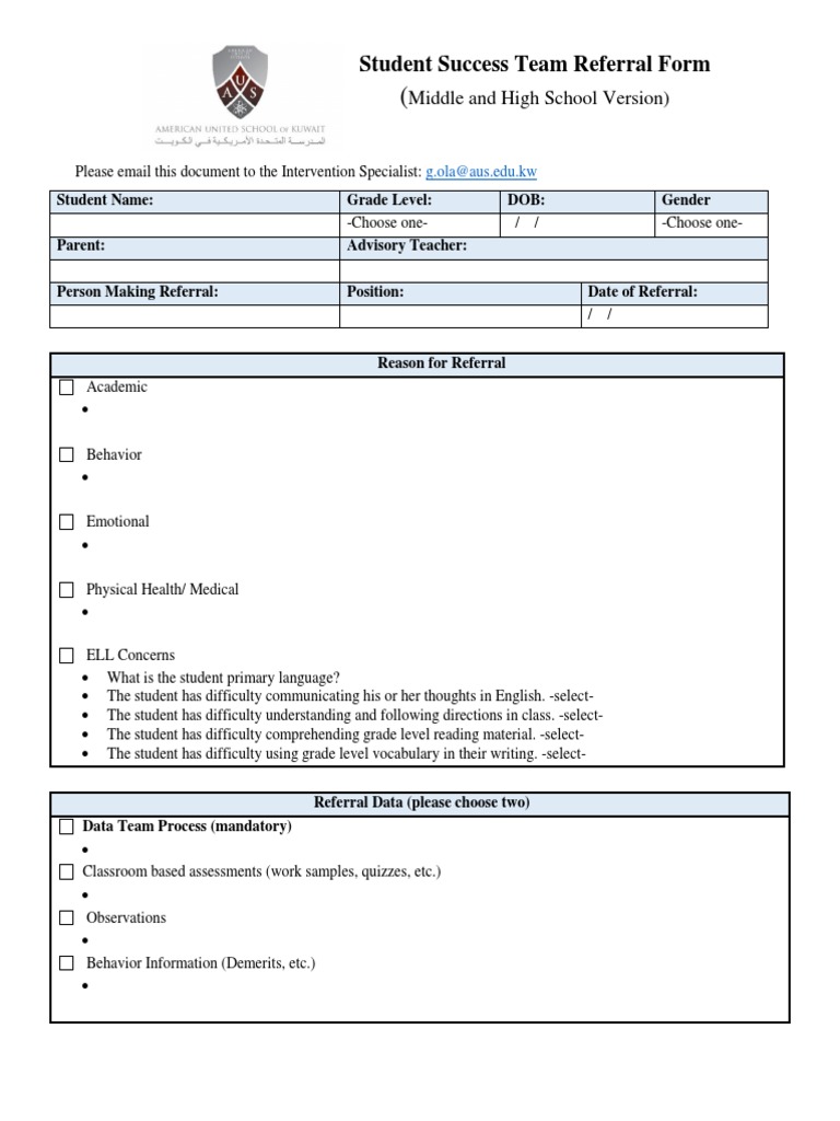 SST Referral Form Mshs PDF Homework Education Theory