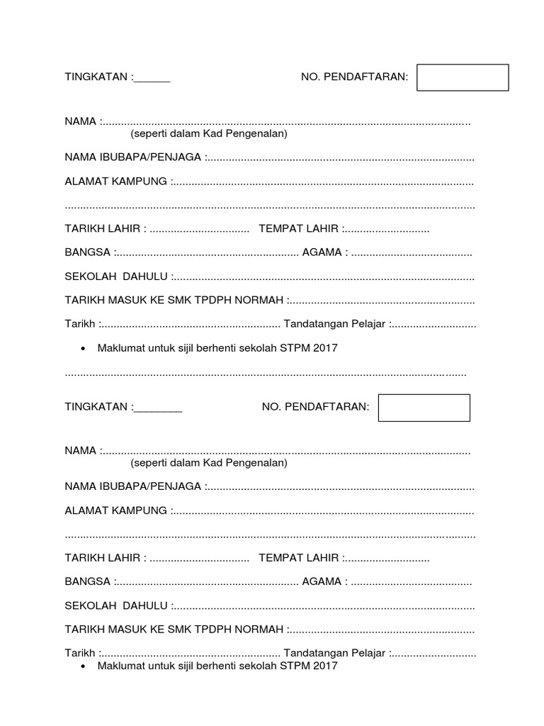 Borang Sijil Berhenti 2017 normah cg moha