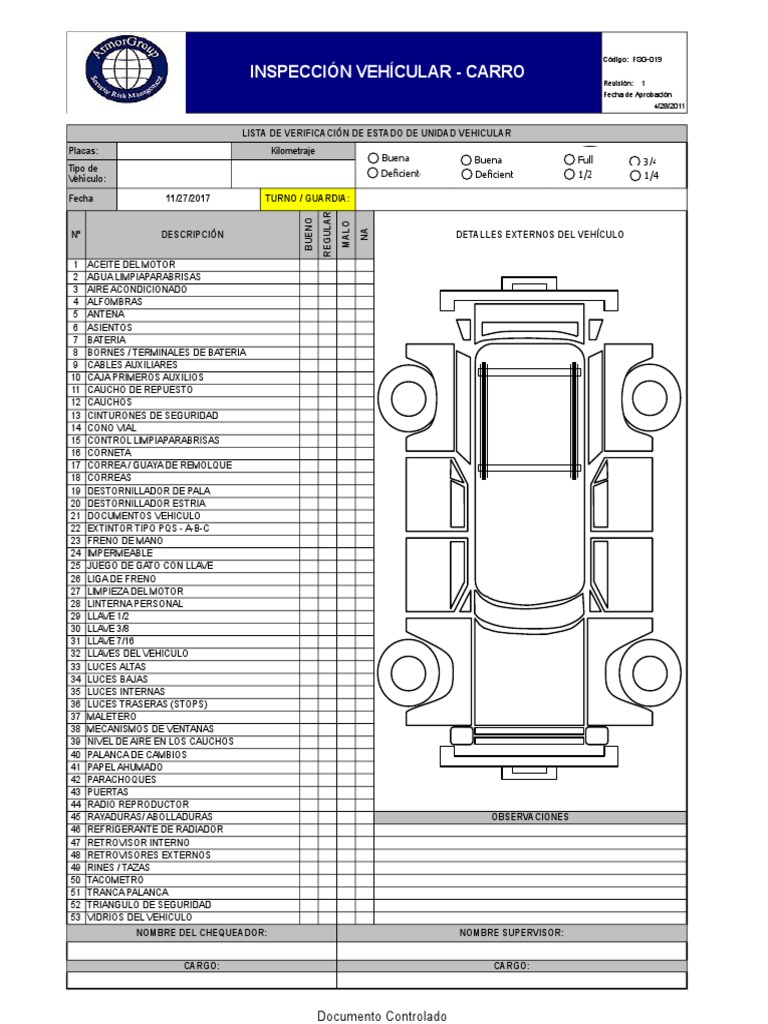 Formato de Inspección Vehicular FSG-019 | PDF