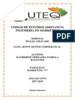 Unidad de Estudios Adistancia Ingenieria en Marketing: Modulo: Ingles Aplicado Lcda. Jenny Muñoz Cornejo M. SC