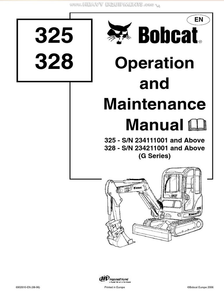 Manual Bobcat 325 328 Mini Compact Excavators Operation Maintenance Safety Instructions System ...