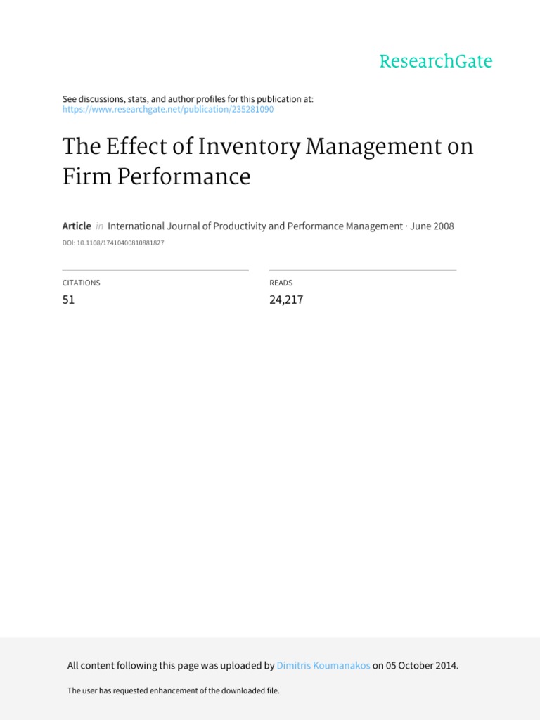 Inventory Management & Firm Performance | PDF | Inventory | Regression ...
