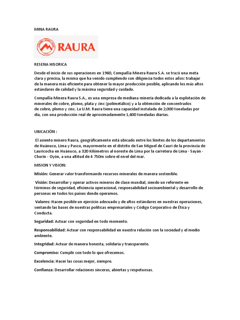 Mina Raura | PDF | Minería | Cobre