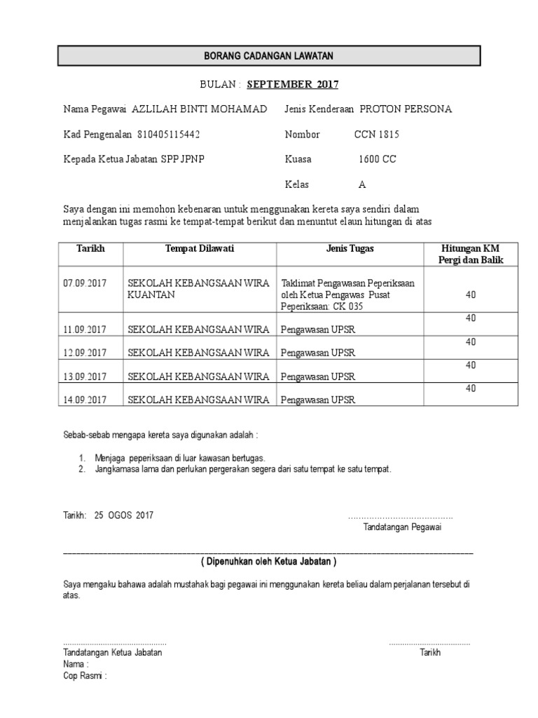 Borang Cadangan Lawatan 2017 | PDF