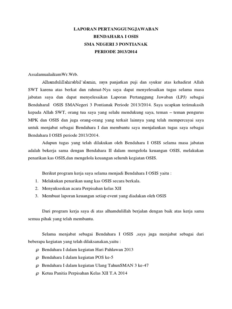 Contoh Laporan Pertanggungjawaban Kegiatan Perpisahan