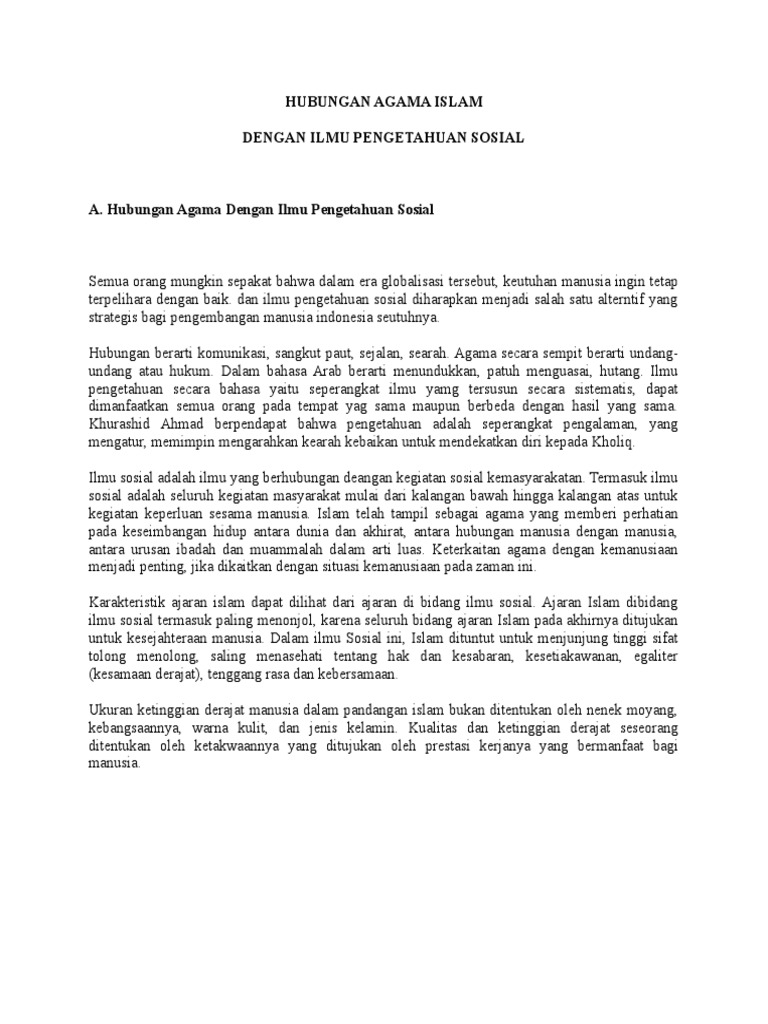 Makalah Hubungan Agama Islam Dengan Ilmu Sosial