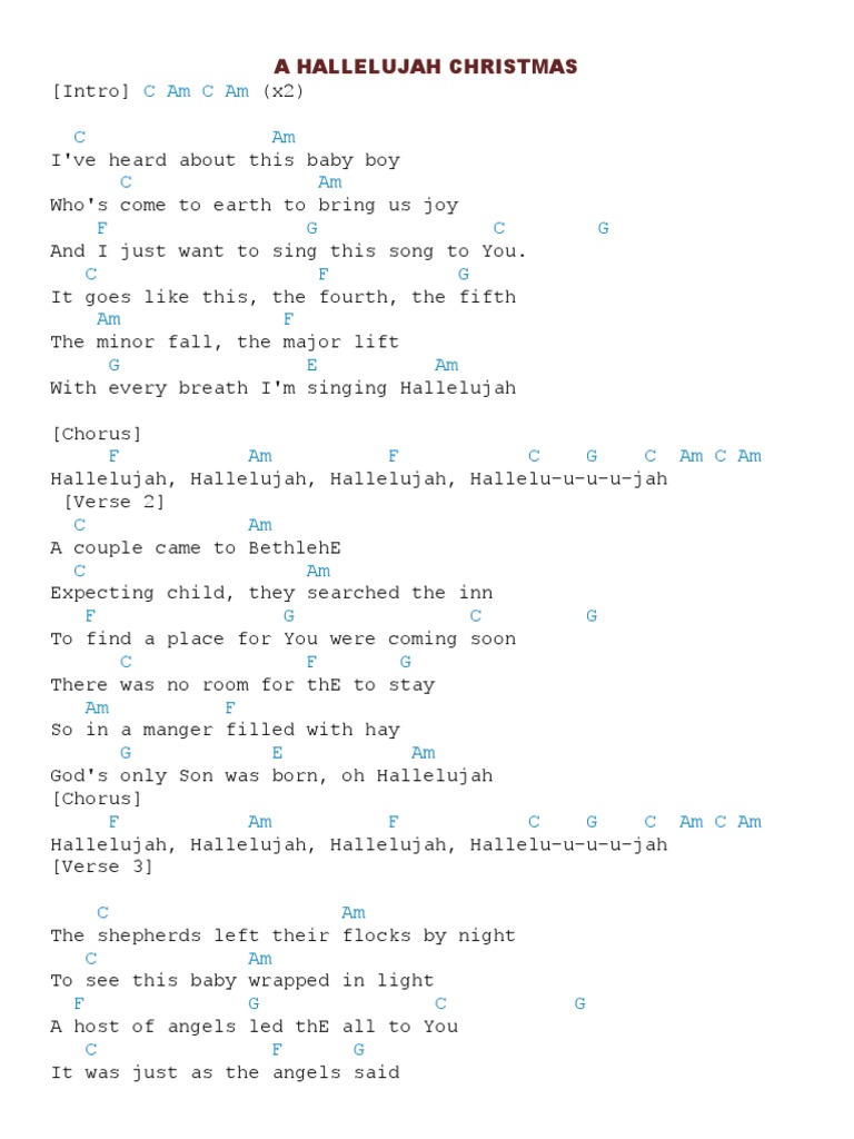 A Hallelujah Christmas Song Structure Hallelujah Christmas Version Lyrics And Chords