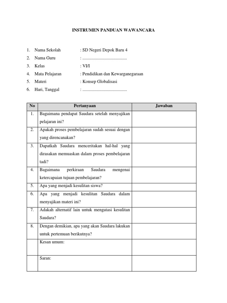 Instrumen wawancara riset