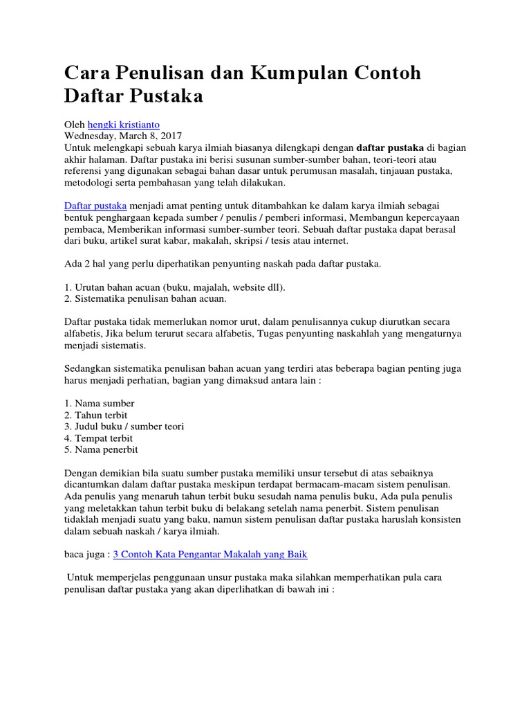 Cara Penulisan Dan Kumpulan Contoh Daftar Pustaka Cara Penulisan Dan Kumpulan Contoh Daftar Pustaka