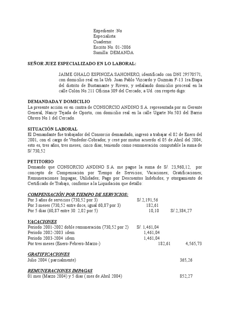 Modelo de Demanda Laboral  Salario  Derecho penal