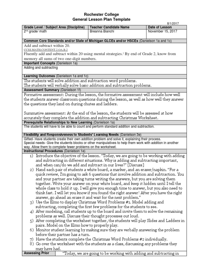 Chutes and Ladders Math Lesson PDF Educational Assessment Pedagogy