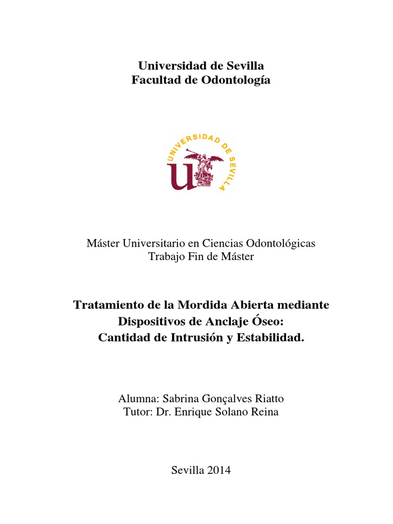 TFM - 8 - Tratamiento de La Mordida Abierta Mediante Dispositivos de  Anclaje Oseo - Sabrina Gonçalves Riatto | PDF | Ortodoncia | Medicina