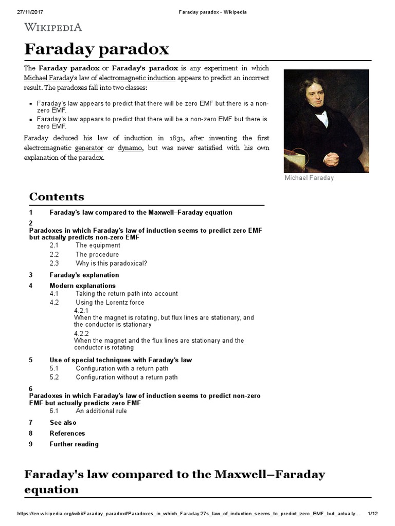 Faraday Paradox PDF Induction Field