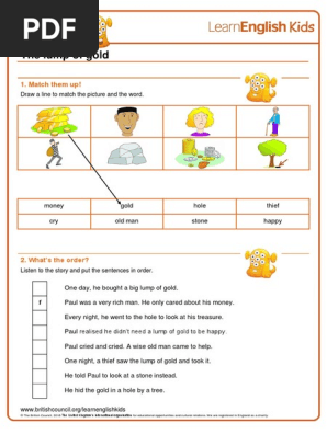 Story Time the Lump of Gold Worksheet