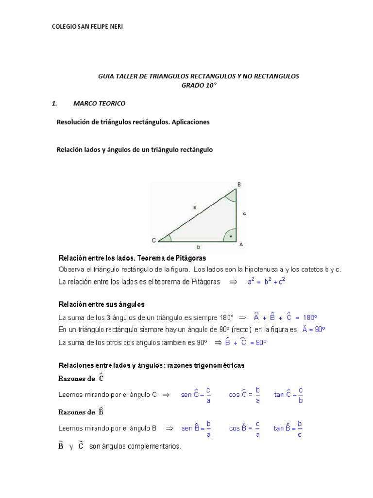 Guia Taller de Triangulos Rectangulos y No Rectangulos | PDF ...