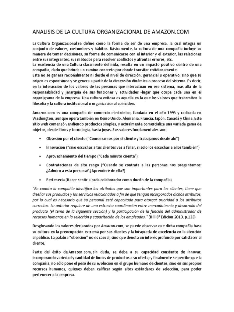 Análisis de la Cultura Organizacional de Amazon | PDF | Amazon.Com ...