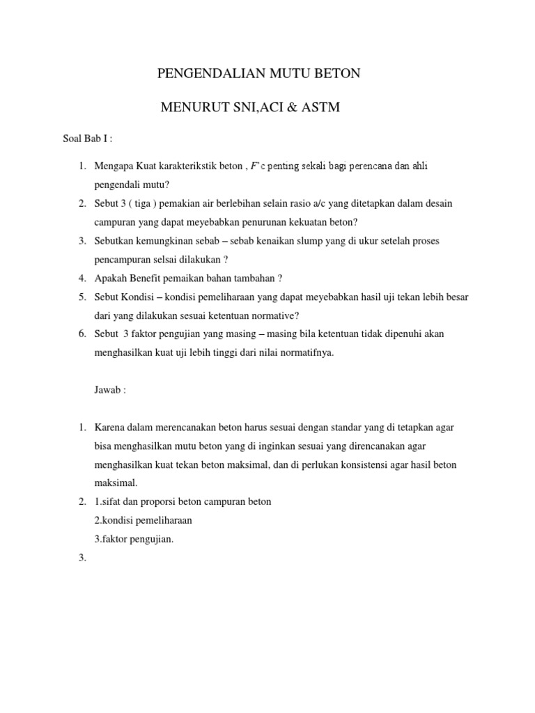 Soal Jawaban Pengendalian Mutu Beton