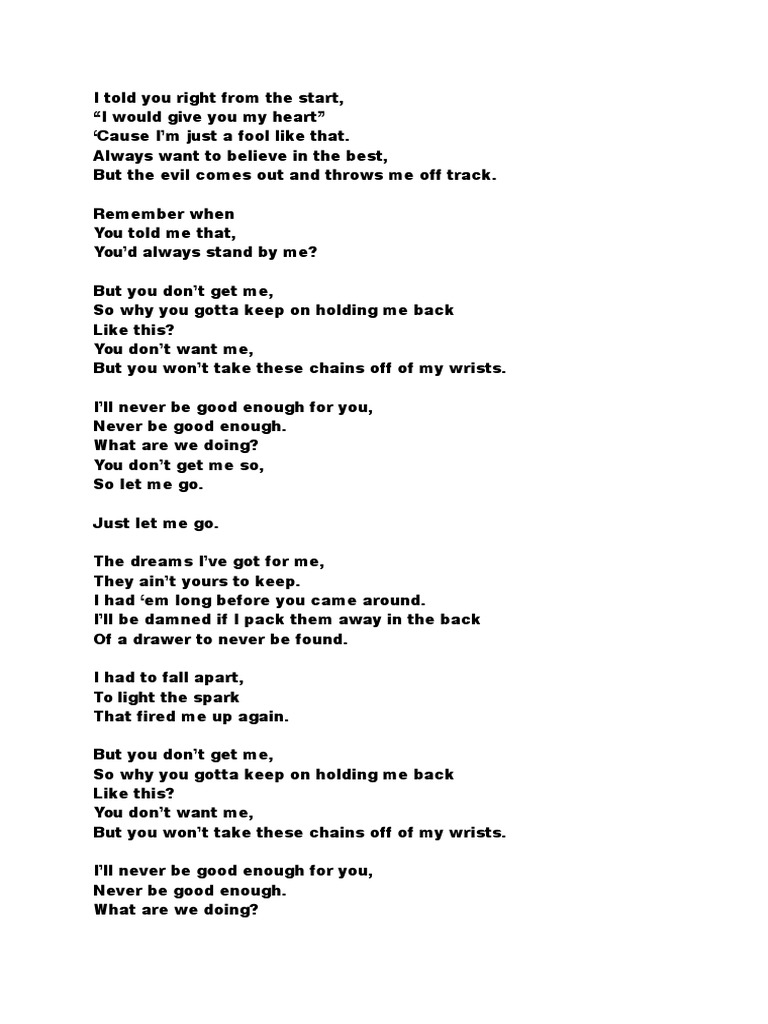 Let Me Go Lyrics Pdf
