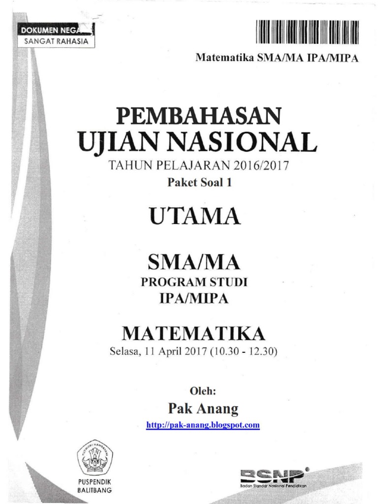 Pembahasan Soal Un Matematika Sma Ipa 2017 Paket 1