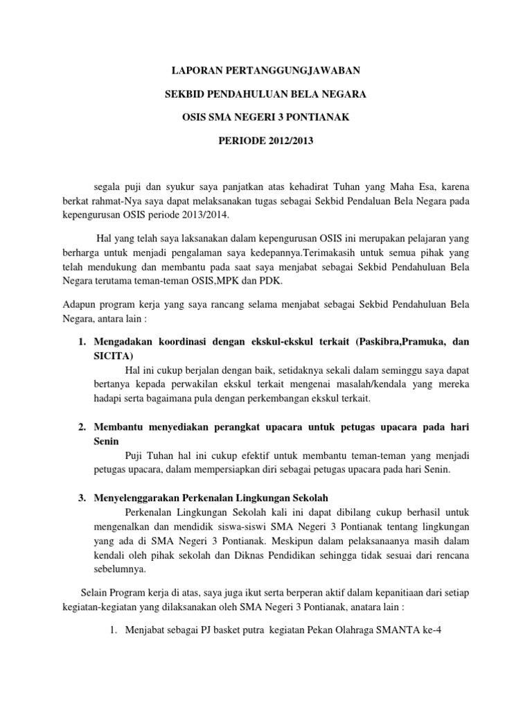 Contoh Laporan Bela Diri