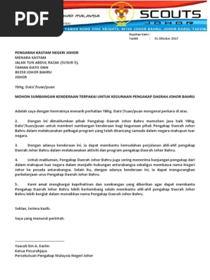 Surat Kepada Negeri Permohonan Bantuan Membeli Sebuah Kereta Bomba