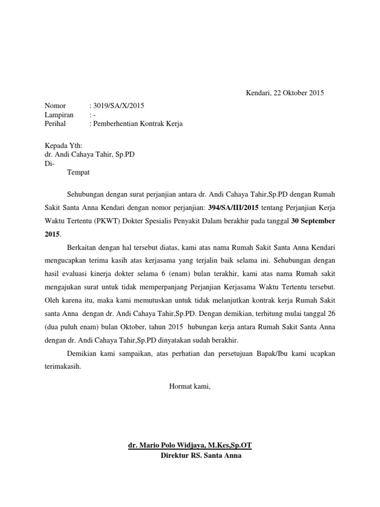 contoh surat berhenti kontrak  Grace Hunter