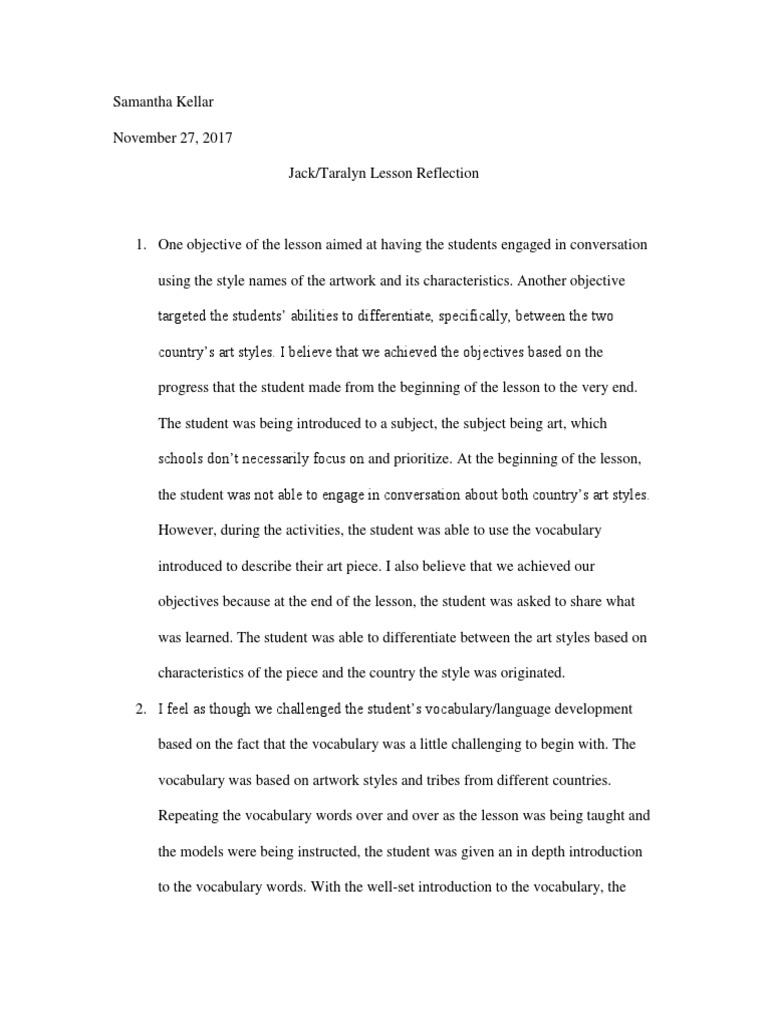 Lesson Reflection on Art Vocabulary | PDF | Vocabulary | Semiotics