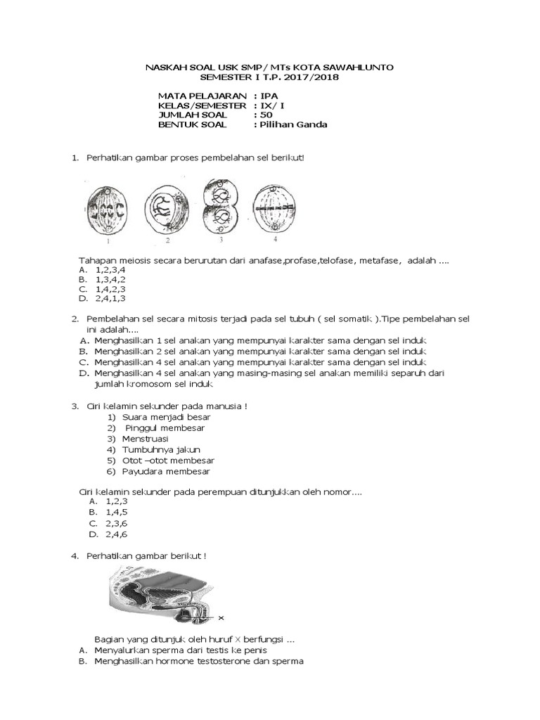 Soal Usk Ipa Kls 9 Smstr 12017 Dinas