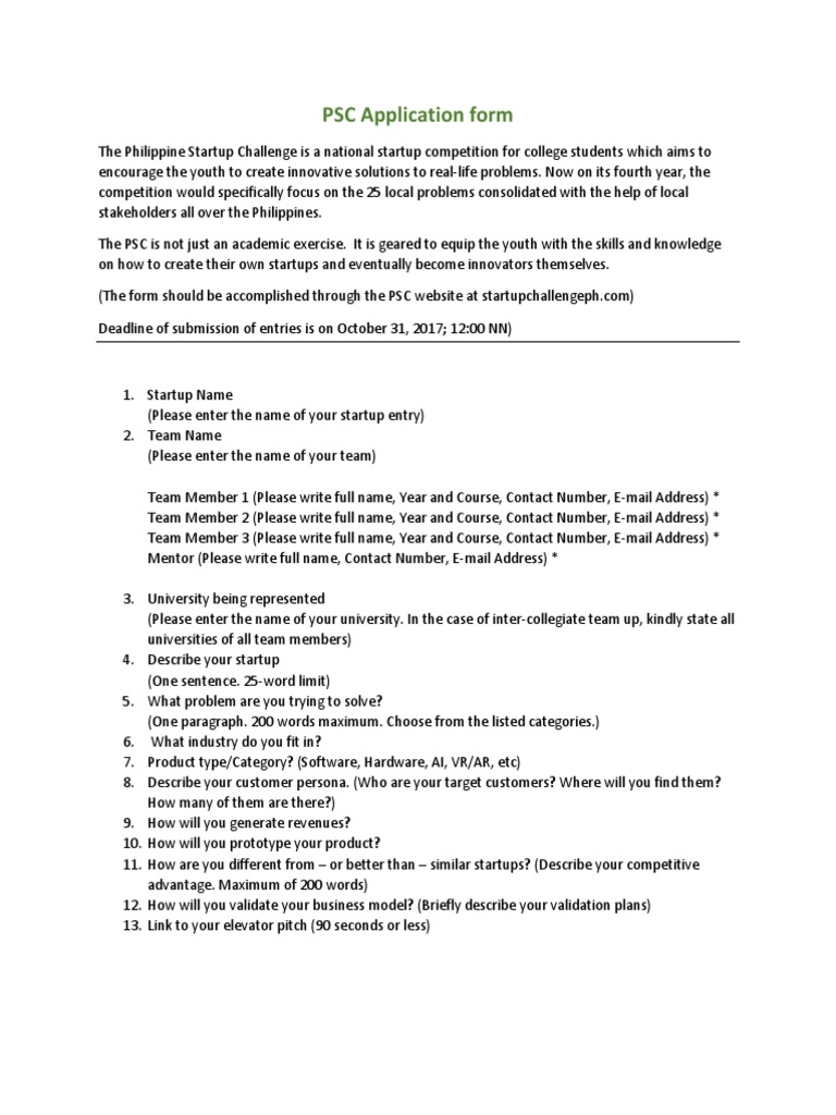 PSC Application Form PDF | PDF | Startup Company | Small Business ...