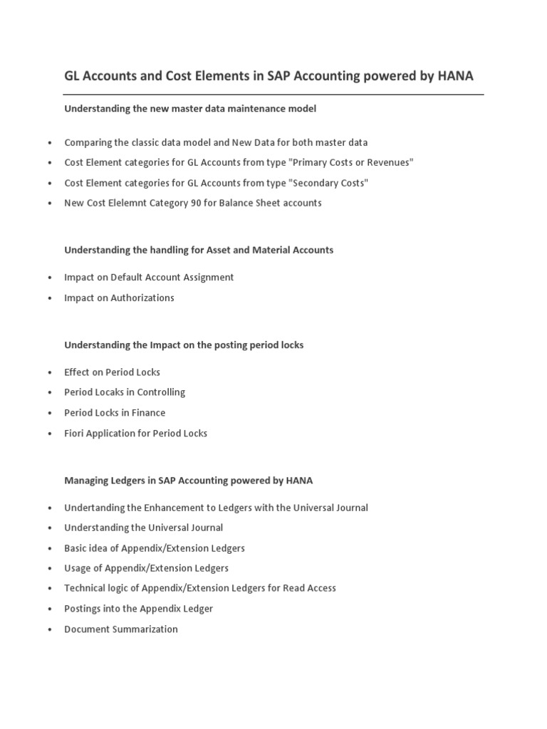 GL Accounts and Cost Elements in SAP HANA | PDF | Management Accounting ...