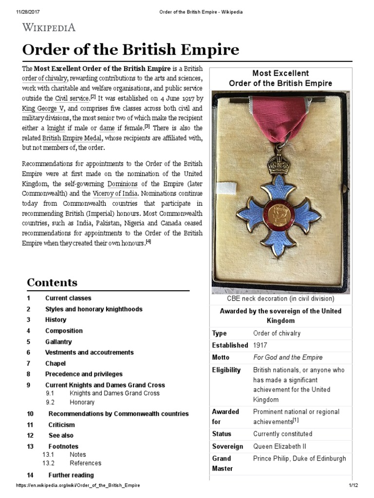 Order of The British Empire Wikipedia PDF Order Of The British