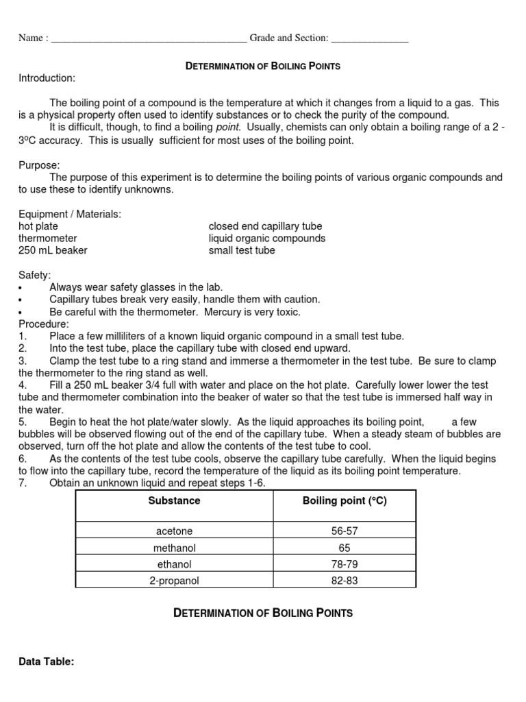Boiling Point Determination Lab Guide | PDF | Boiling | Thermometer