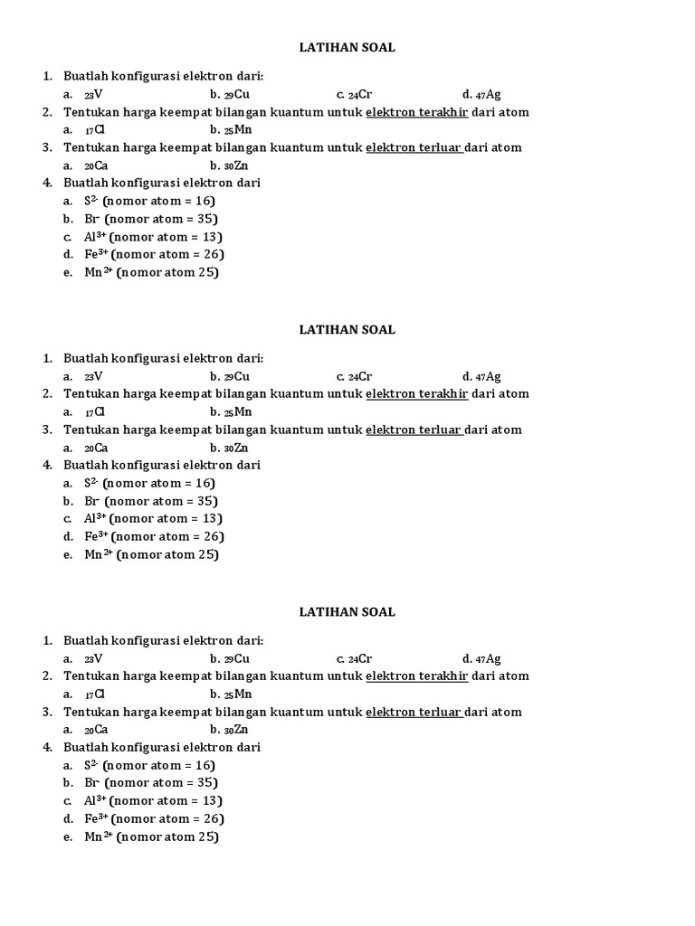 LATIHAN SOAL Konfigurasi Elektron Dan Bilangan Kuantum
