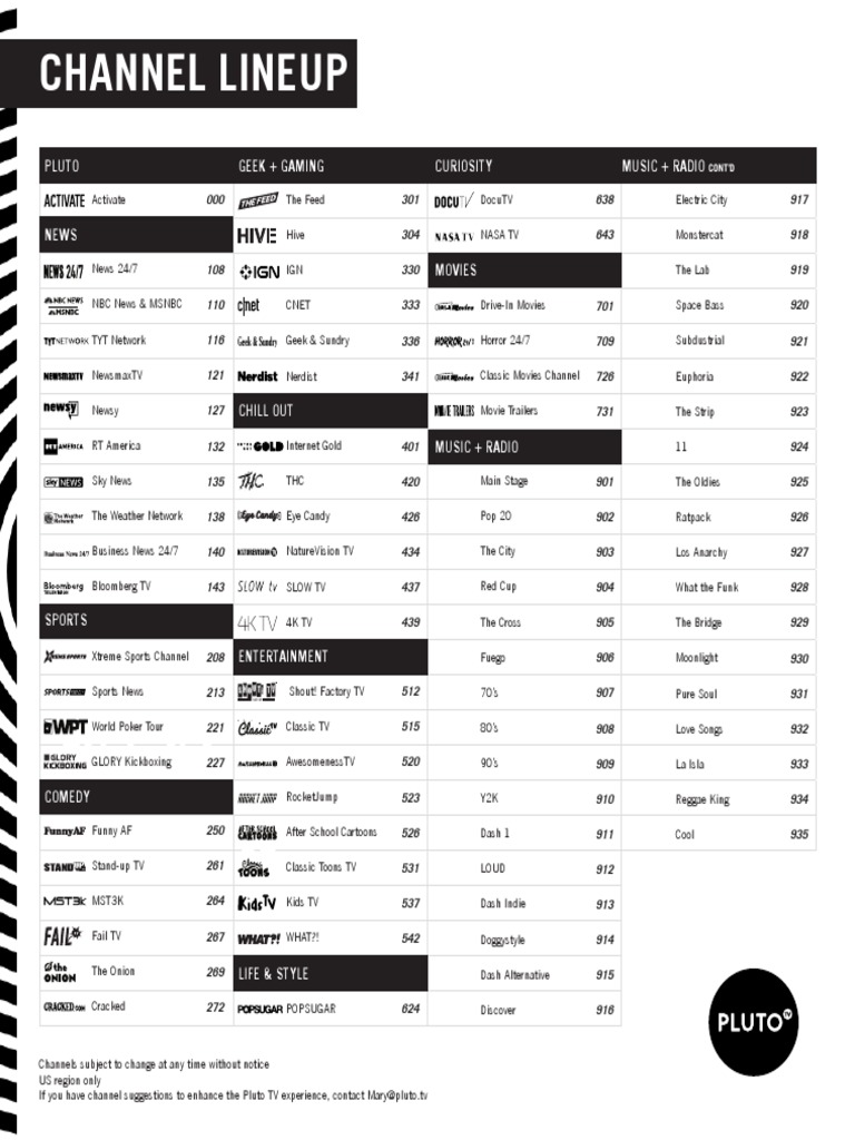 Pluto Channel Listing PDF Leisure Entertainment (General)