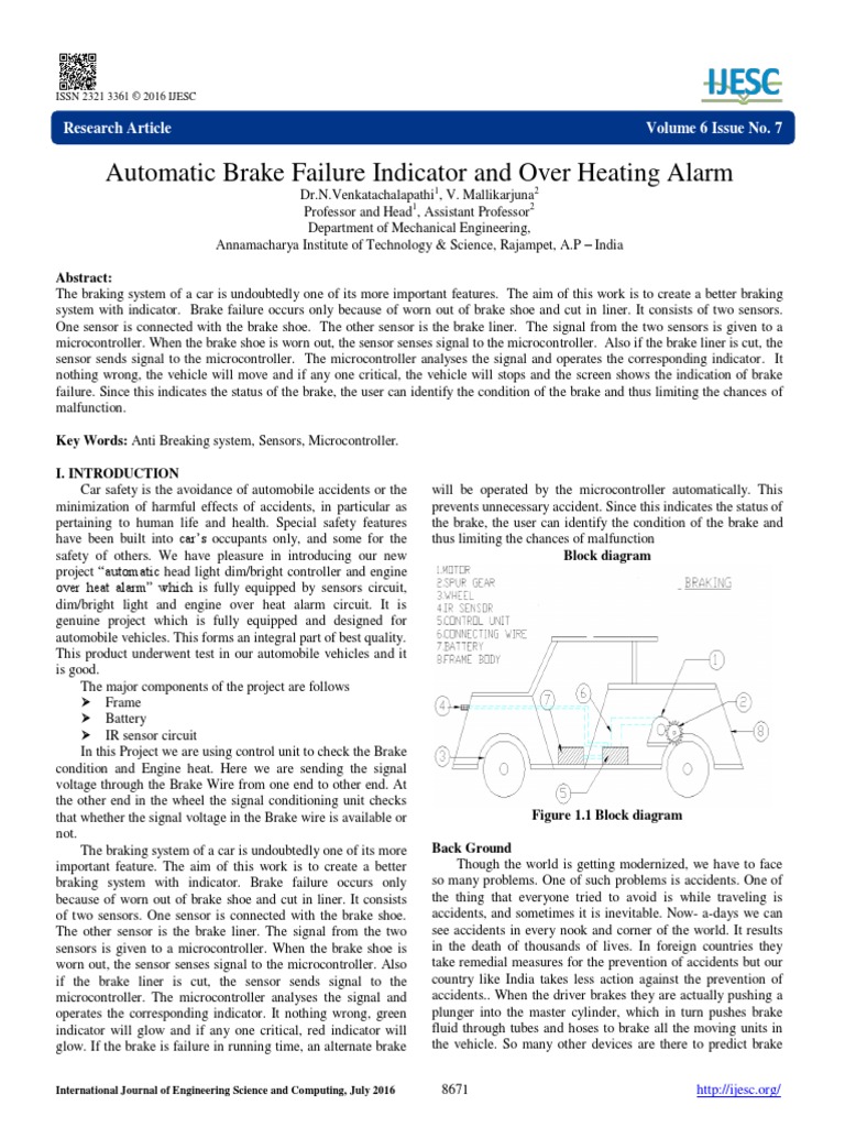 .Automatic Brake Failure Indicator and Over Heating Alarm PDF PDF