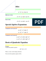 Basic Algebra Formulas