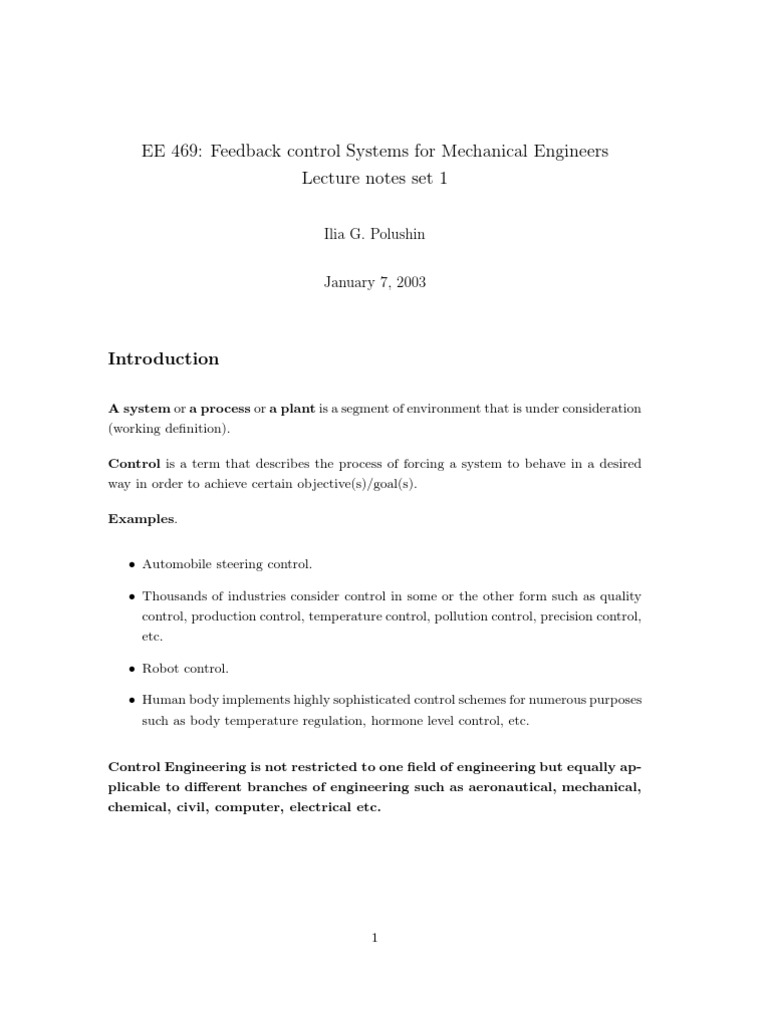 Lecture 1 | PDF | Control Theory | Control System